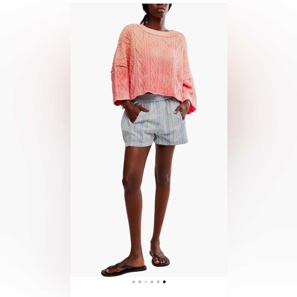 Free People Get Free Stripe Cotton Pull-On Shorts striped pockets blue large NWT